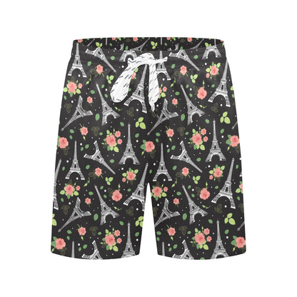 Eiffel Tower Rose Print Men's Swim Trunks Beach Shorts