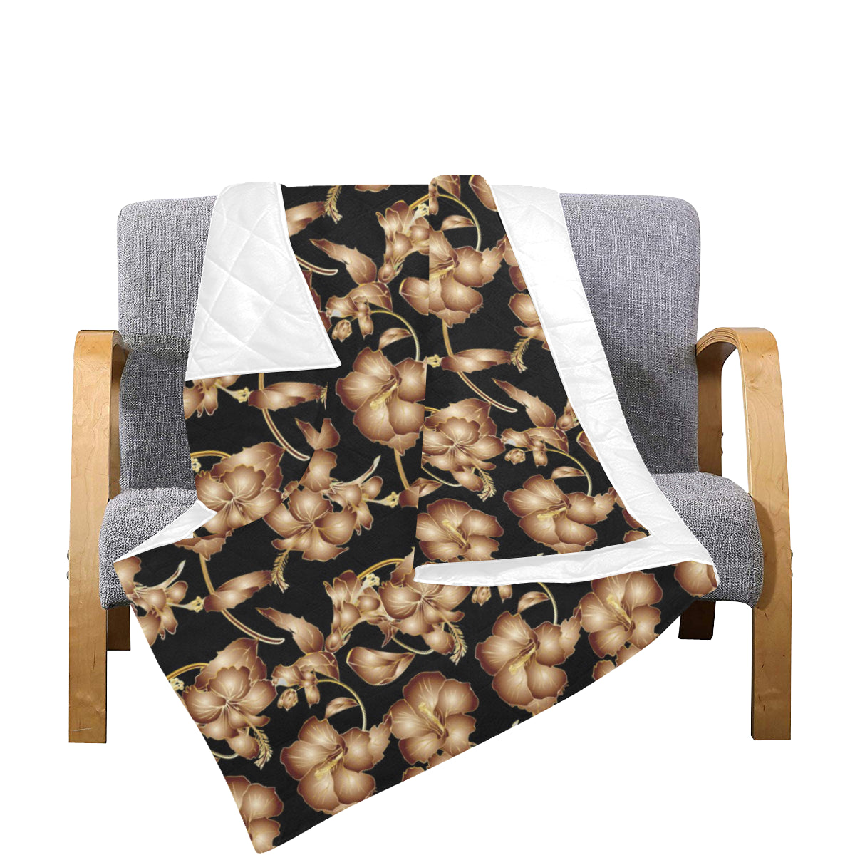 Brown Hibiscus Pattern Print Design HB06 Premium Quilt