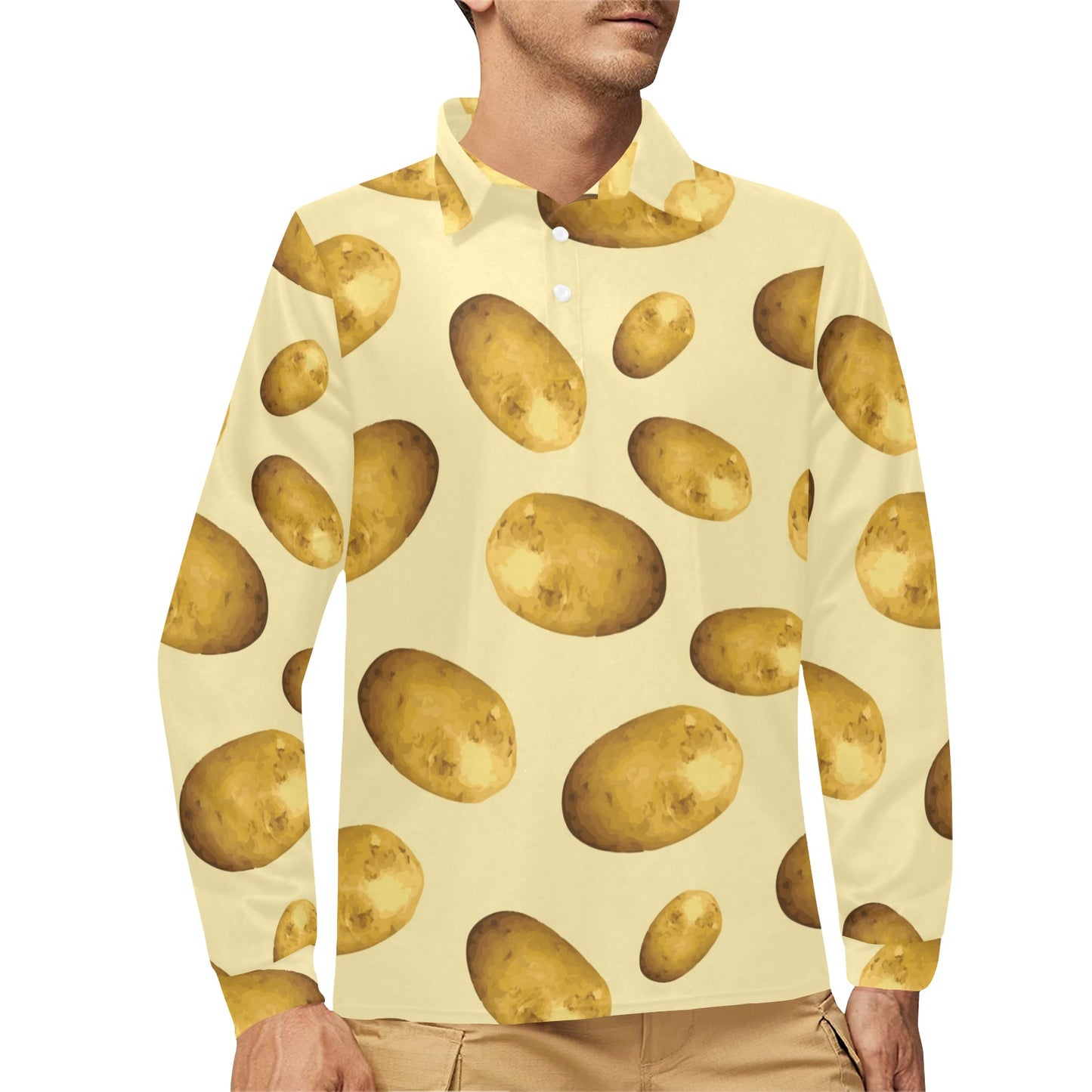 Potato Pattern Print Design A01 Long Sleeve Polo Shirt For Men's