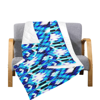 Ikat Blue Pattern Print Design 01 Premium Quilt