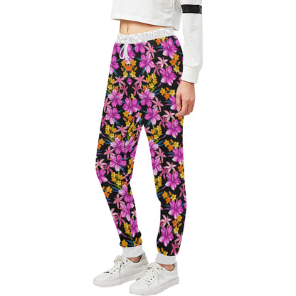 Tropical Folower Pink Hibiscus Print Unisex Sweatpants