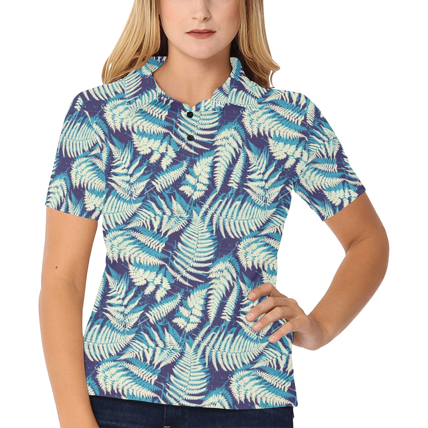 Fern Leave Summer Print Pattern Women's Polo Shirt