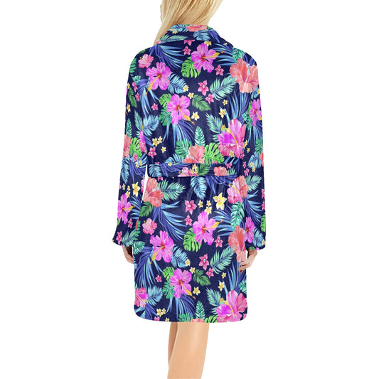 Neon Hibiscus Pattern Print Design HB016 Women's Fleece Robe