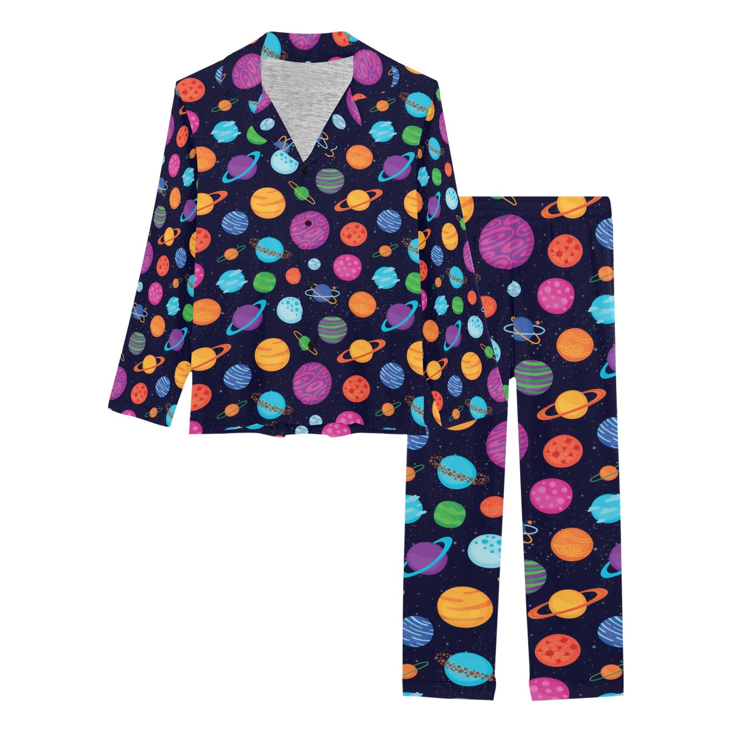 Planet Multicolor Print Design LKS302 Women's Long Pajama Set
