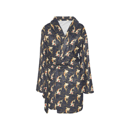 Koi Carp Japanese Design Themed Print Women's Fleece Robe