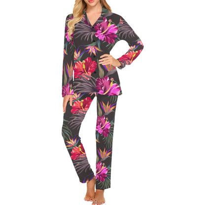 Hibiscus Pattern Print Design HB014 Women's Long Pajama Set