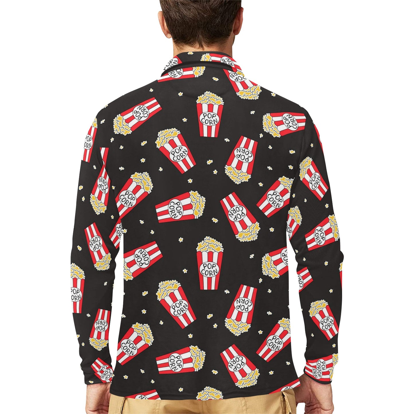 Popcorn Pattern Print Design A01 Long Sleeve Polo Shirt For Men's