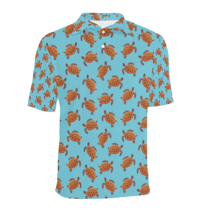 Brow Sea Turtle Print Pattern Men Polo Shirt
