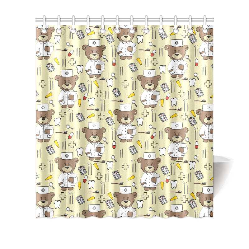 Nurse Bear Pattern Print Design A02 Shower Curtain