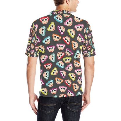 Monkey Head Design Themed Print Men Polo Shirt