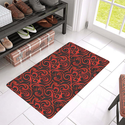 Maori Red Black Themed Design Rubber Doormat