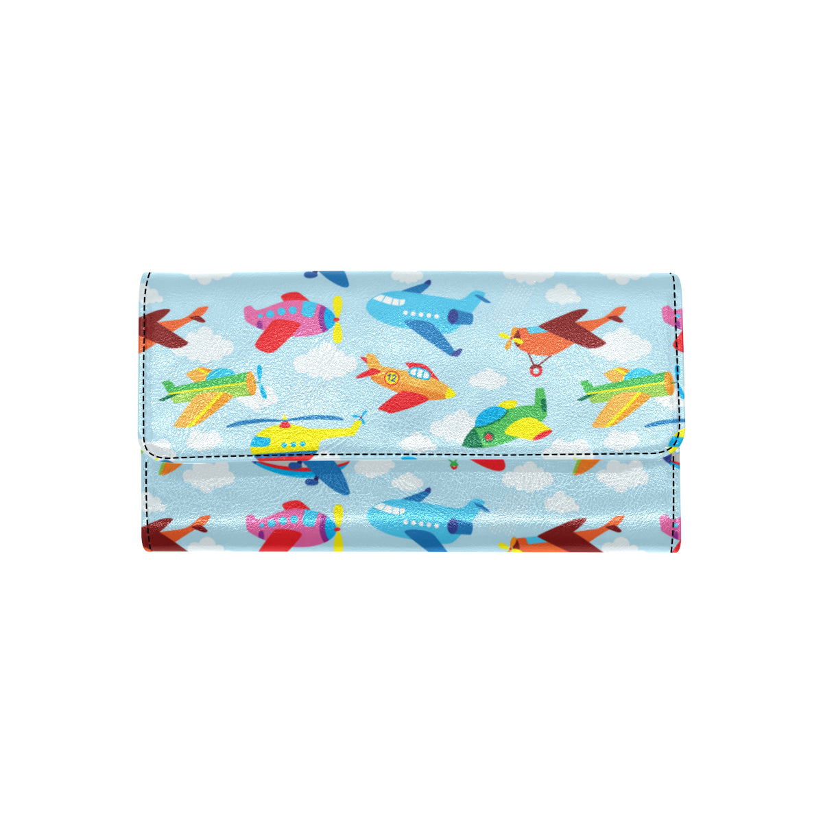Airplane Colorful Pattern Print Design 01 Women's Trifold Wallet