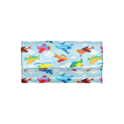 Airplane Colorful Pattern Print Design 01 Women's Trifold Wallet
