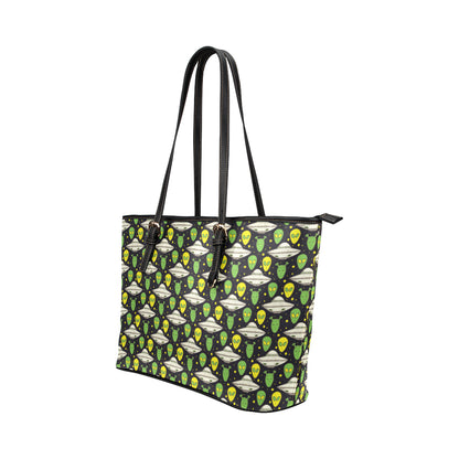 Alien UFO Pattern Leather Tote Bag