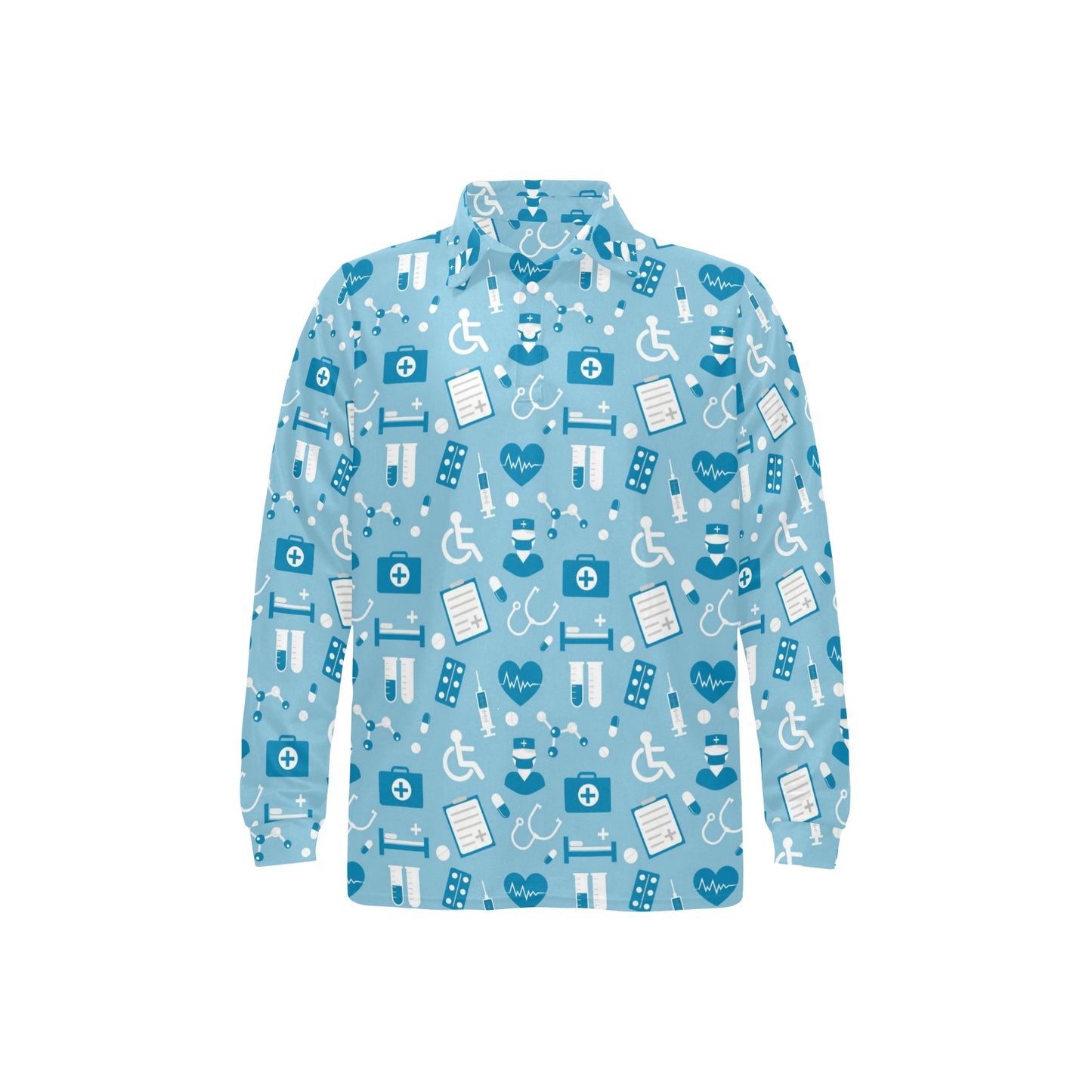 Medical Pattern Print Design 05 Long Sleeve Polo Shirt For Men's