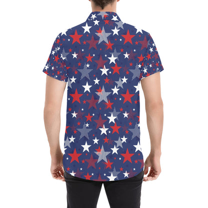 Star Print Design LKS304 Men Short Sleeve Button Up Shirt