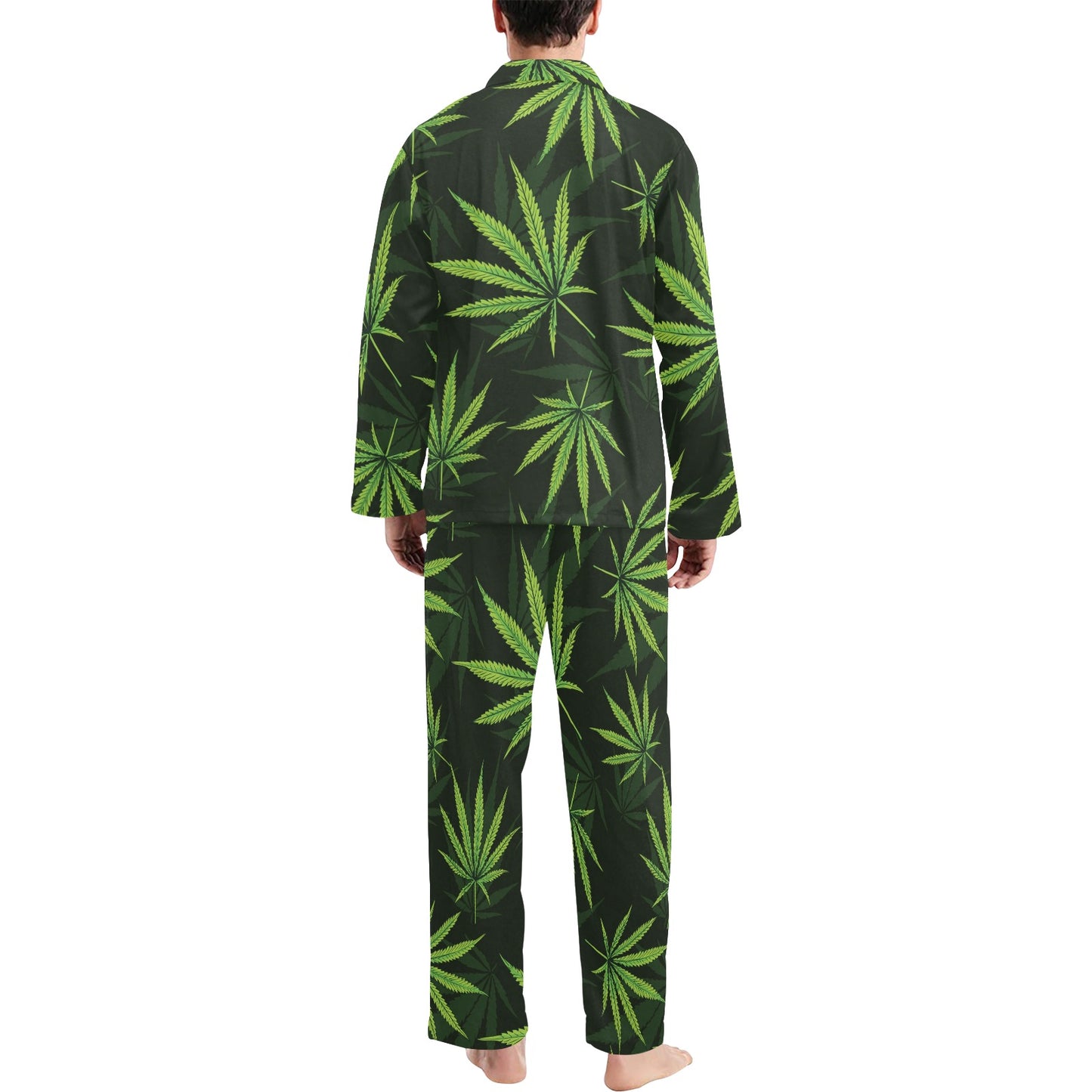 Pot Leaf Pattern Print Design A03 Men's Long Pajama Set