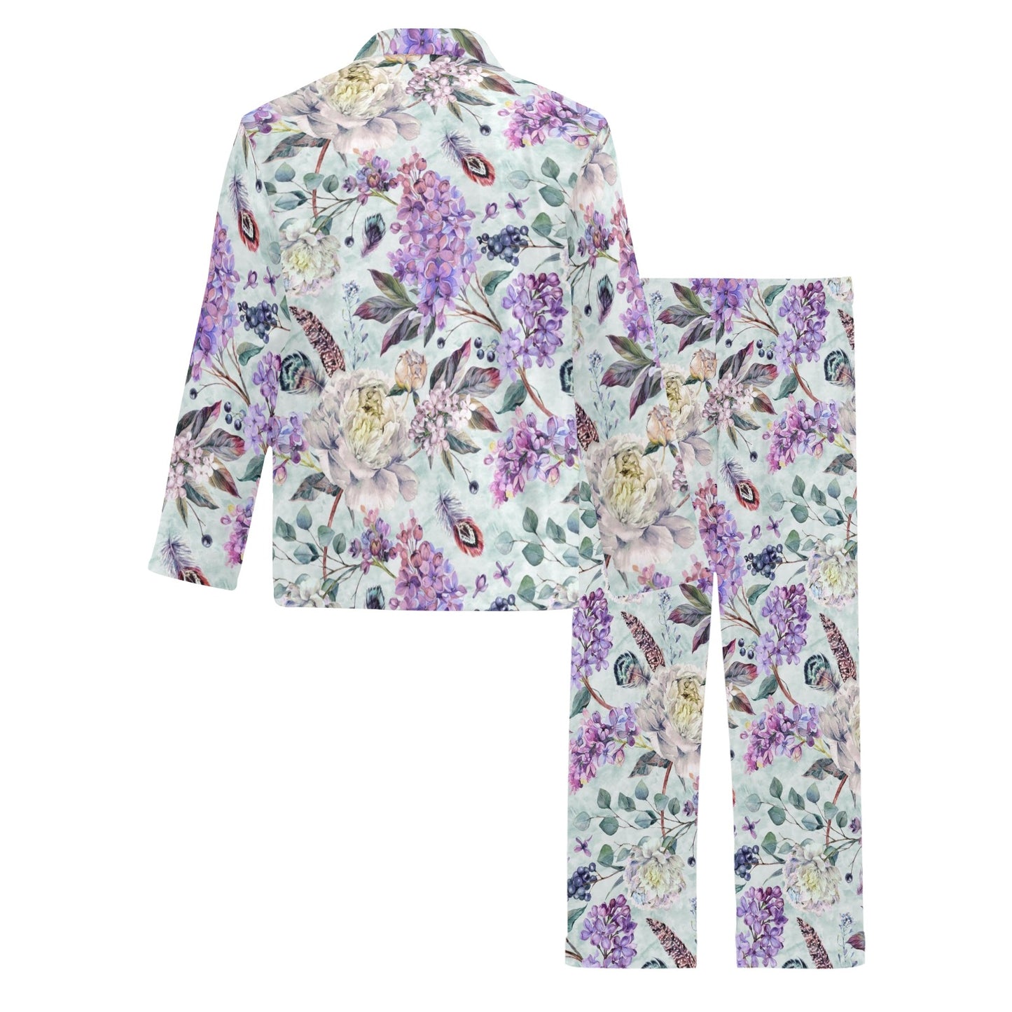 Lilac Pattern Print Design LI06 Men's Long Pajama Set