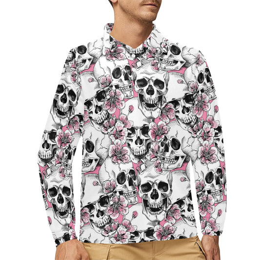 Cherry Blossom Pattern Print Design CB03 Long Sleeve Polo Shirt For Men's