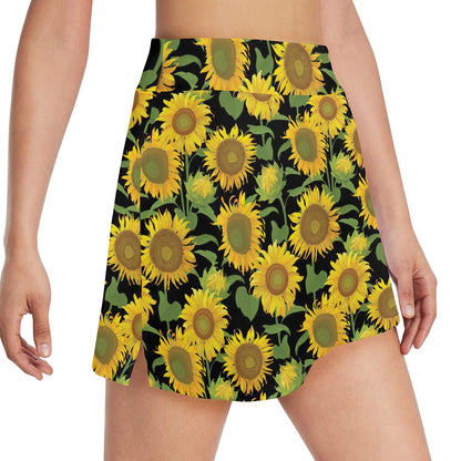 Sunflower Print Design LKS302 17" Golf & Pickleball Skort with Pockets