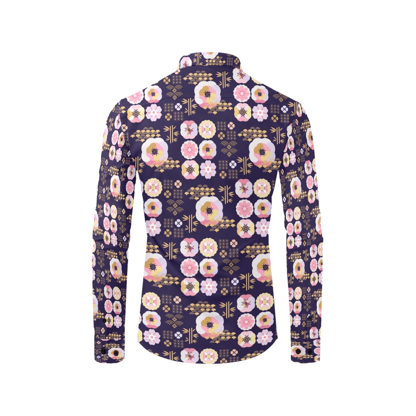 Sakura Japan Style Print Design LKS302 Men's Long Sleeve Dress Shirt