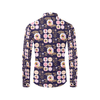 Sakura Japan Style Print Design LKS302 Men's Long Sleeve Dress Shirt