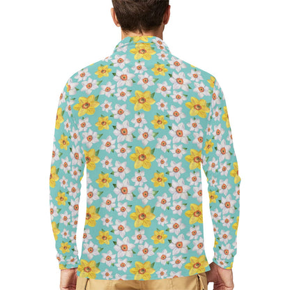 Daffodils Pattern Print Design 02 Long Sleeve Polo Shirt For Men's