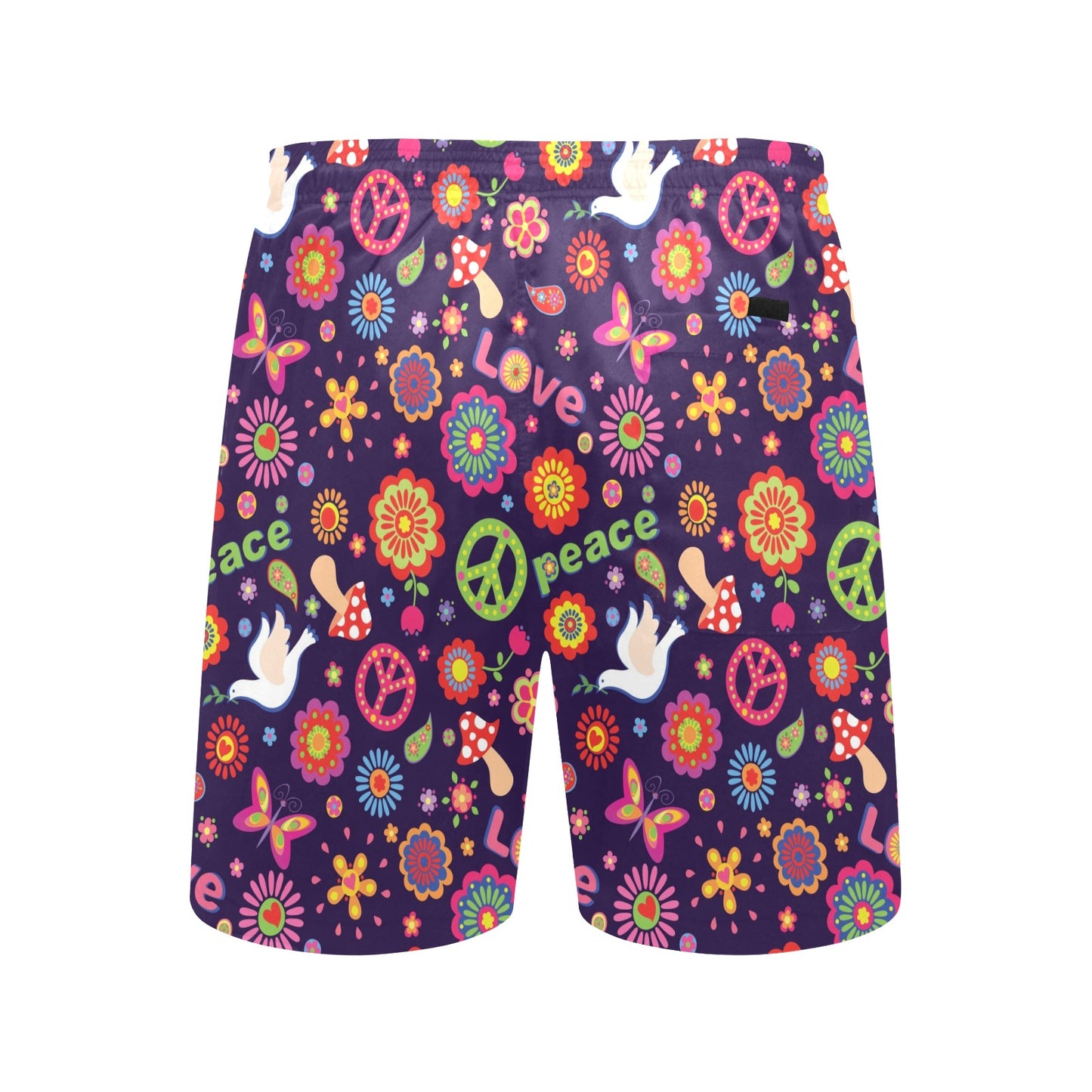 Flower Power Peace Design Print Men's Swim Trunks Beach Shorts