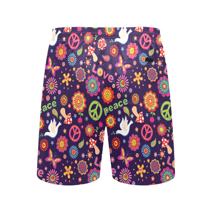Flower Power Peace Design Print Men's Swim Trunks Beach Shorts