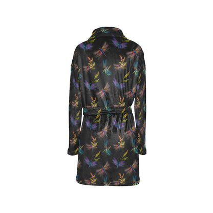 Dragonfly Colorful Realistic Print Women's Fleece Robe
