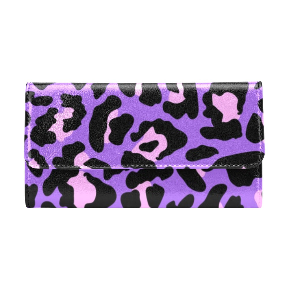 Cheetah Purple Neon Print Pattern Women's Trifold Wallet
