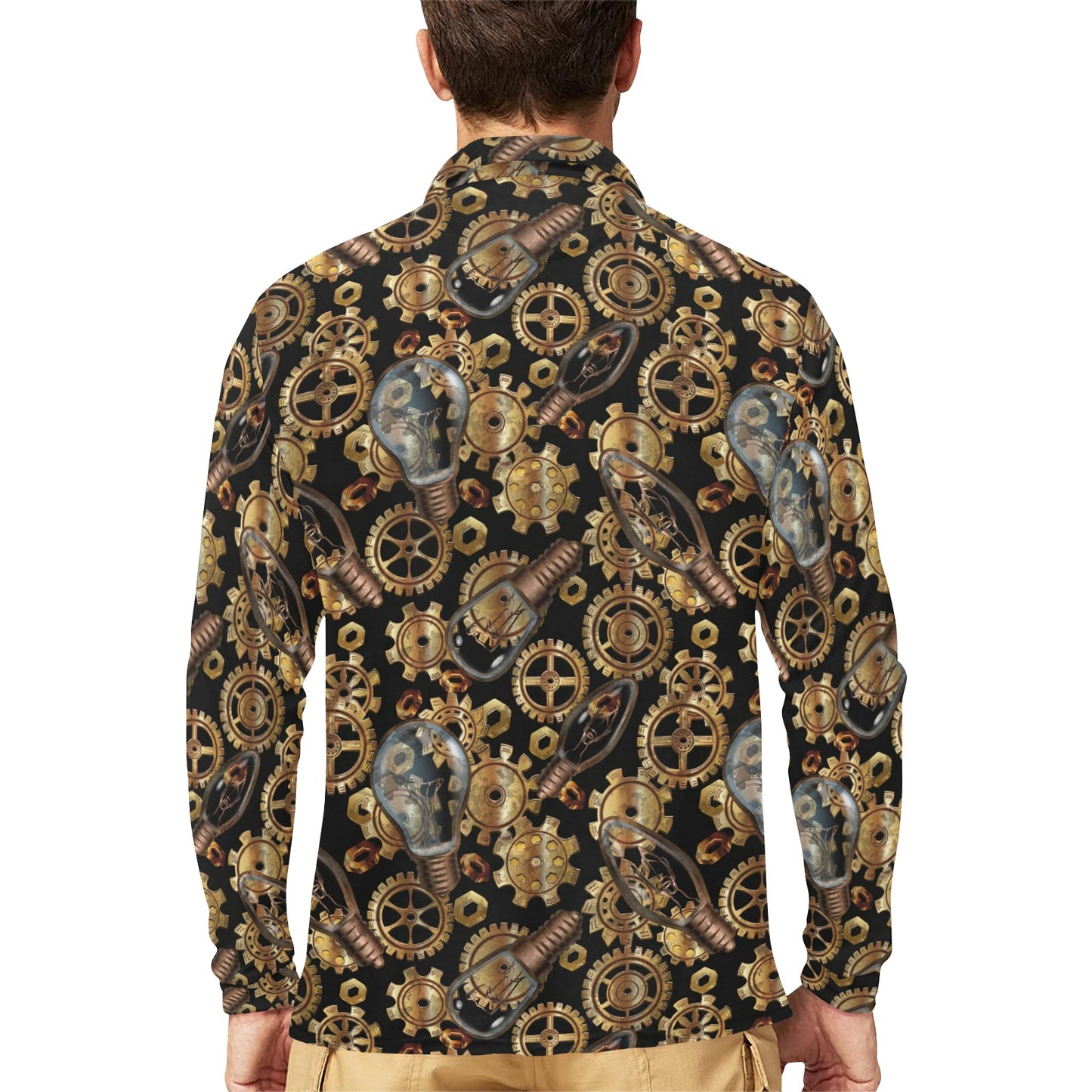 Steampunk Lightbulb Print Design LKS304 Long Sleeve Polo Shirt For Men's