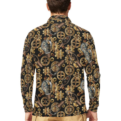 Steampunk Lightbulb Print Design LKS304 Long Sleeve Polo Shirt For Men's