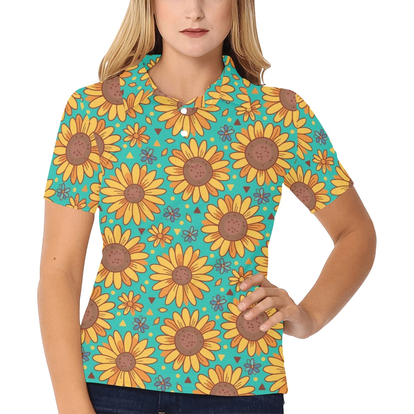 Sunflower Pattern Print Design SF013 Women's Polo Shirt
