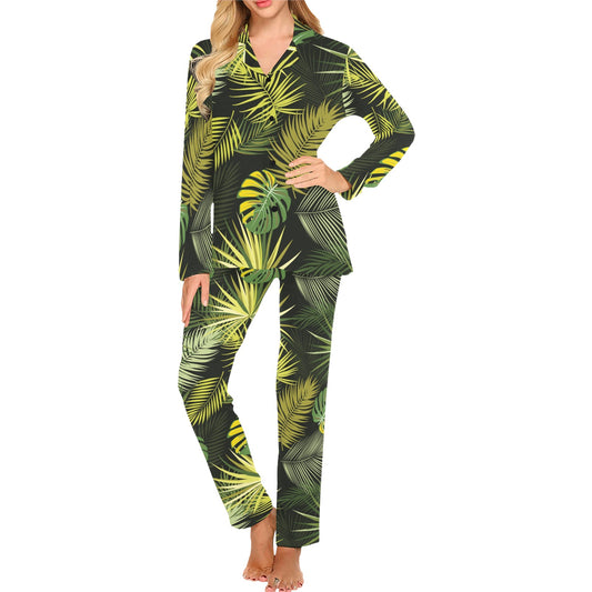 Palm Leaf Pattern Print Design A05 Women's Long Pajama Set