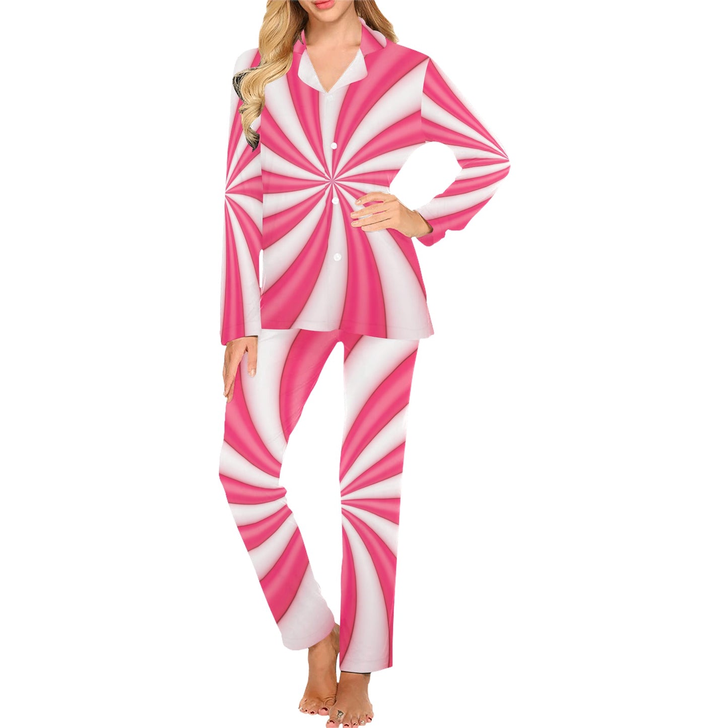 Vortex Twist Swirl Candy Print Women's Long Pajama Set