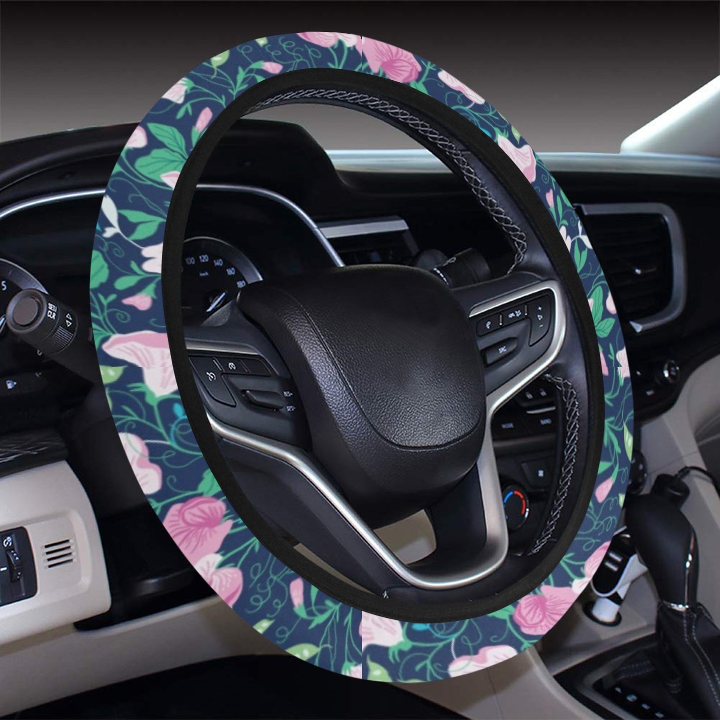 Sweet Pea Print Design LKS303 Steering Wheel Cover with Elastic Edge