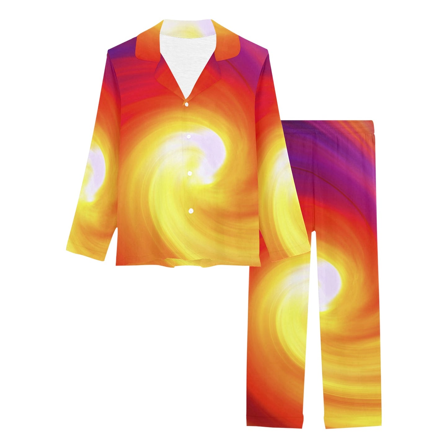 Vortex Twist Swirl Flame Themed Women's Long Pajama Set