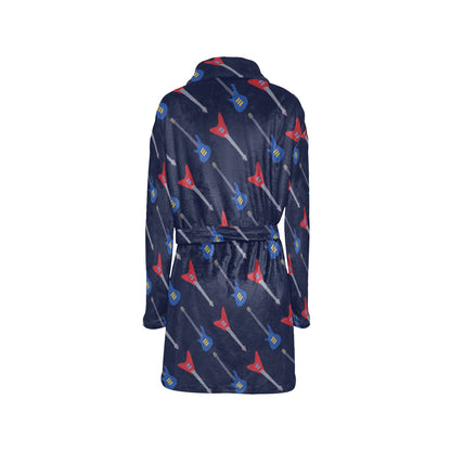 Electric Guitar Pattern Print Design 01 Women's Fleece Robe