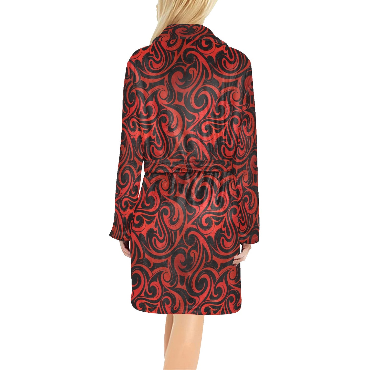 Maori Red Black Themed Design Women's Fleece Robe
