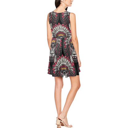 Native Indian Skull Sleeveless Dress