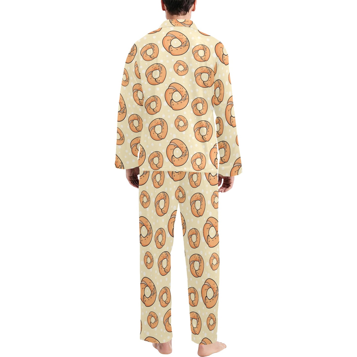 Bagel Pattern Print Design 03 Men's Long Pajama Set