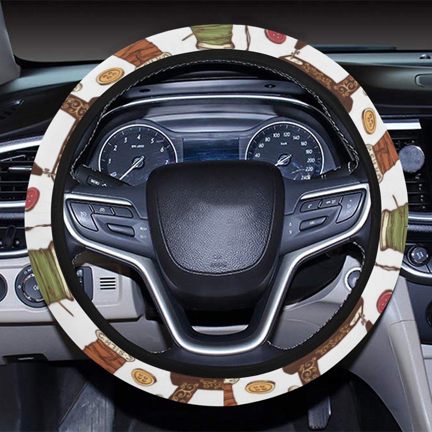 Sewing Equipment Print Design LKS304 Steering Wheel Cover with Elastic Edge