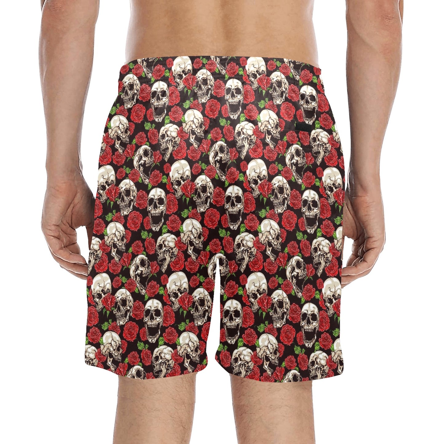 Skull Roses Design Themed Print Men's Swim Trunks Beach Shorts