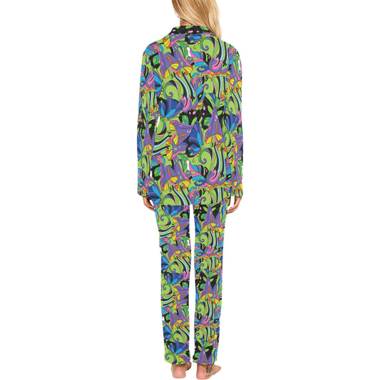 Psychedelic Trippy Mushroom Themed Women's Long Pajama Set