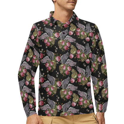 Angel Wings Pattern Print Design 06 Long Sleeve Polo Shirt For Men's