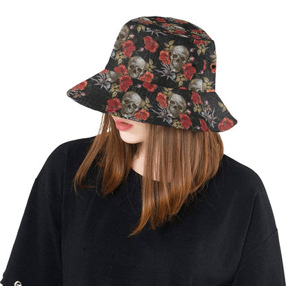 Spider Web Skull Rose Print Design LKS305 Unisex Bucket Hat