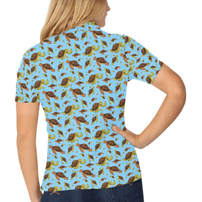 Hello Sea Turtle Print Pattern Women's Polo Shirt