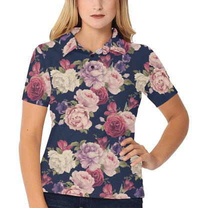 Peony Pattern Print Design PE03 Women's Polo Shirt