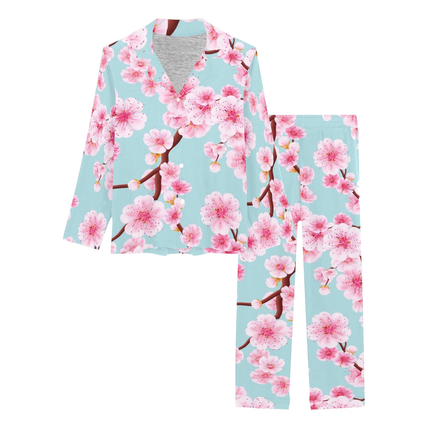 Cherry Blossom Pattern Print Design CB04 Women's Long Pajama Set